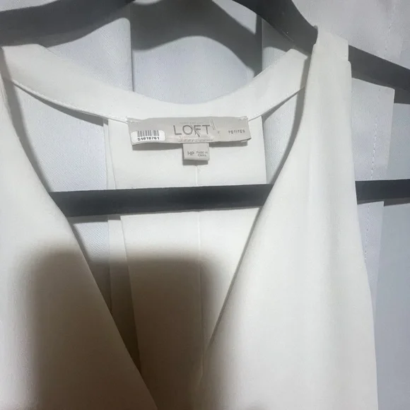 LOFT Petite Cream Sleeveless Shift Dress MP | V-Neck Ivory Minimalist - Picture 7 of 7